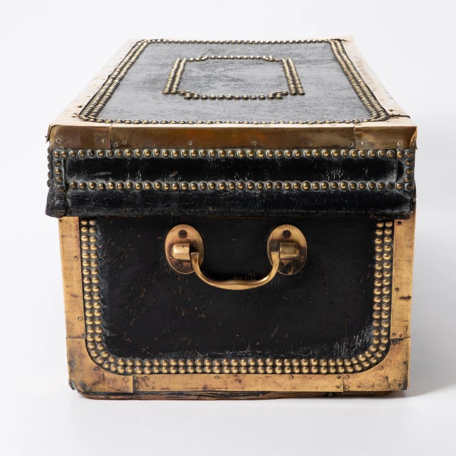 Early 19th Century Early 19th Century Chinese Black Leather Camphor Wood Trunk For Sale - Image 5 of 10