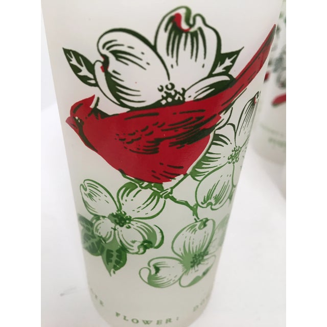 Glass Mid-Century Frosted Tom Collins Glasses in Virginia Red Cardinal & Dogwood Motif - Set of 8 For Sale - Image 7 of 12