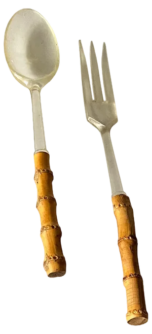 Salad Cutlery in Faux Bamboo, France, 1970, Set of 2