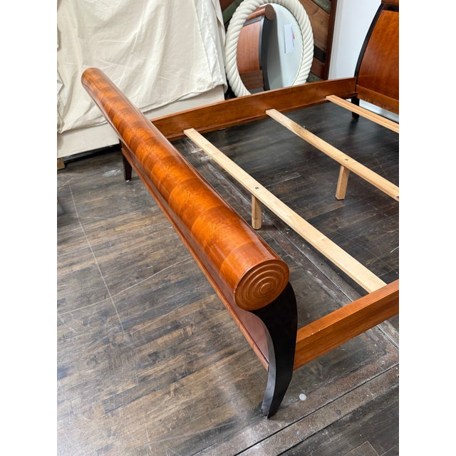 Eastern King Size Lee Weitzman Elysia Style Figured Wood Sleigh Bed Frame For Sale - Image 10 of 12