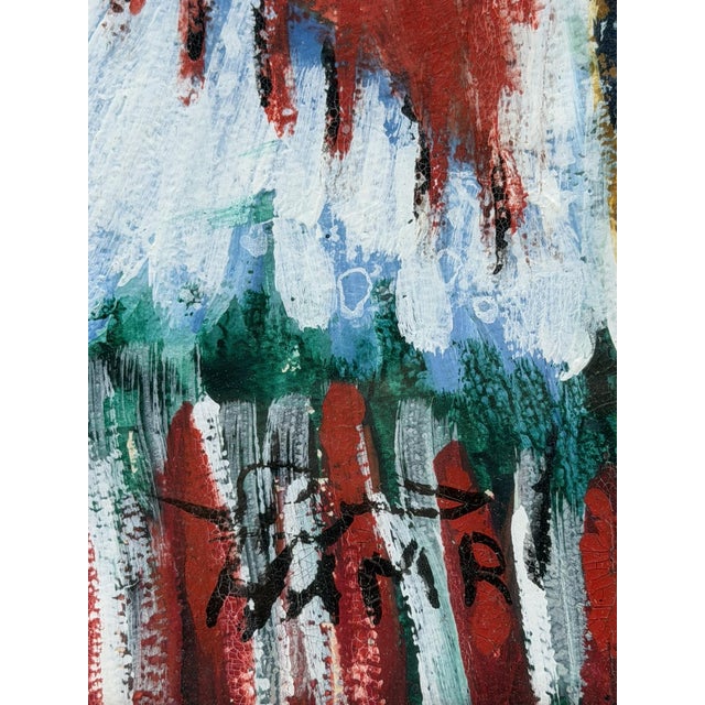 1970s Mohamed Hamri Moroccan Modernist Portrait of Woman, Oil & Gouache Painting For Sale - Image 14 of 18