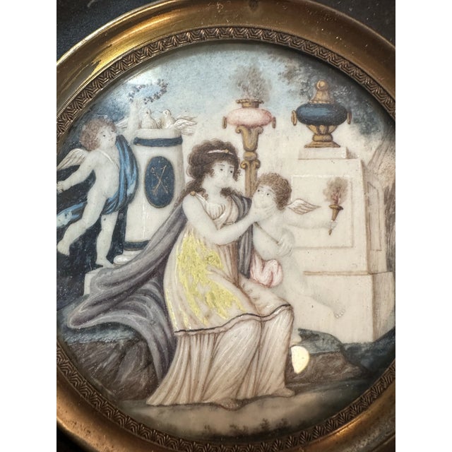 19th Century Neoclassical Miniature Painting Pair in Original Ebonized Frames & Glass, Circa 1850, Paris For Sale In Philadelphia - Image 6 of 12