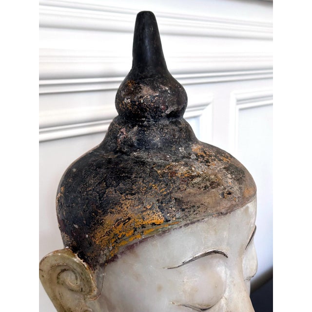 Large Extraordinary Antique Burmese Marble Buddha Head Display Stand For Sale - Image 14 of 16