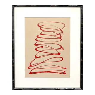 "Motion in Red on Tan" Original Abstract Acrylic Painting by Kayce Hughes, Framed For Sale