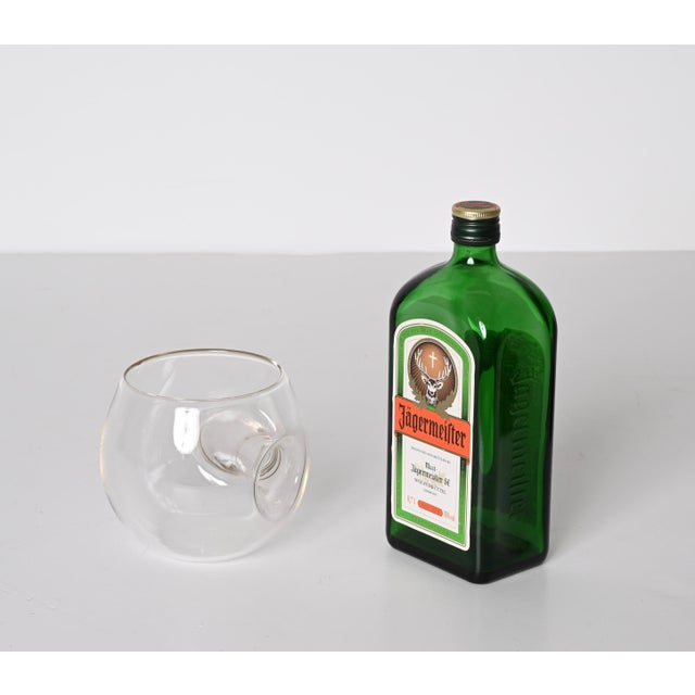 Mid-Century Italian Blown Drinking Glasses and Walnut Wood Holder, 1970s, Set of 5 For Sale - Image 18 of 18