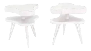 Mid-Century Modern White Lacquer Organic Shape End Tables - a Pair