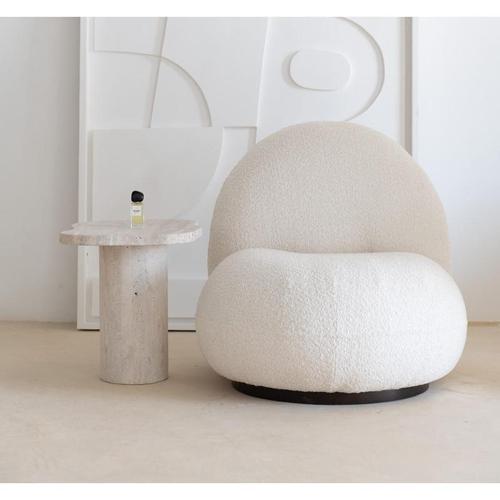 Round Top 40 Muted Beigetravertine Decorative Side Table by Beije Avenue For Sale - Image 4 of 5