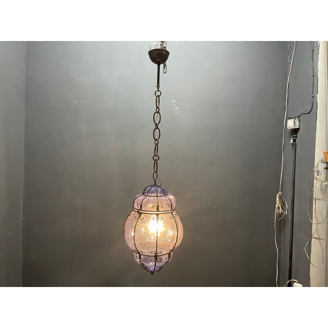 Wrought Iron and Murano Glass Pendant Light, 1980s For Sale - Image 10 of 16