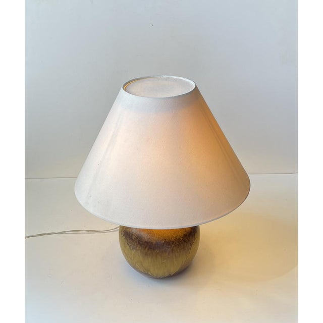 Ceramic French Orange Pottery Orb Table Lamp in the style of Jean Besnard, 1930s For Sale - Image 7 of 8