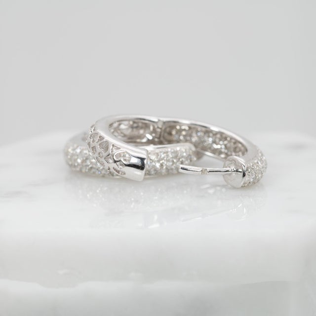 Metal 1Ct Diamond Huggie Earrings in Solid 14k Gold: Classic Everyday Hoop Style, A Pair For Sale - Image 7 of 7