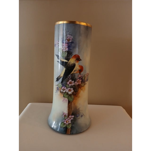 Realism Antique Limoges B & Co Hand Painted Vase of Flowers & Taningers For Sale - Image 3 of 13