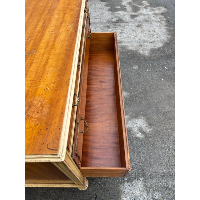 Vintage French Provincial Dresser | Walnut Veneer Chest of Drawers | Louis XV Style Cream & Wood Bedroom Furniture | Mid Century Dresser For Sale - Image 12 of 12