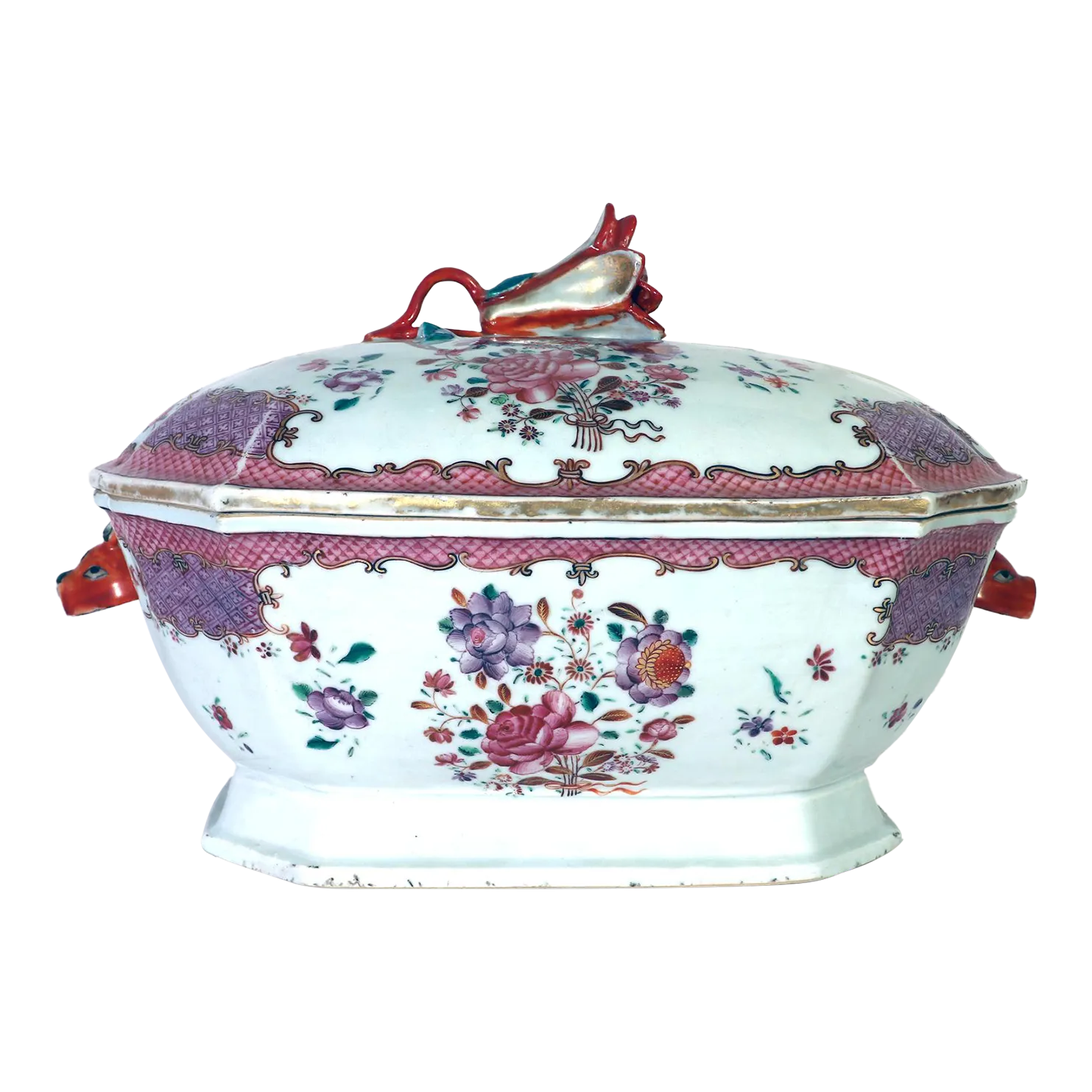 Chinese Export Porcelain Famille Rose Botanical Soup Tureen