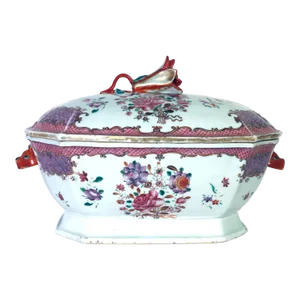 Chinese Export Porcelain Famille Rose Botanical Soup Tureen & Cover
