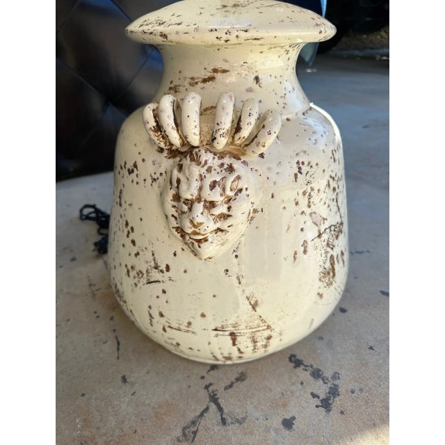 Farmhouse Rustic European Italian Glazed Terracotta Urn Table Lamp W/Shade For Sale - Image 3 of 13