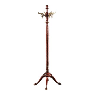 Antique Mahogany and Brass Ornamental Coat Rack For Sale