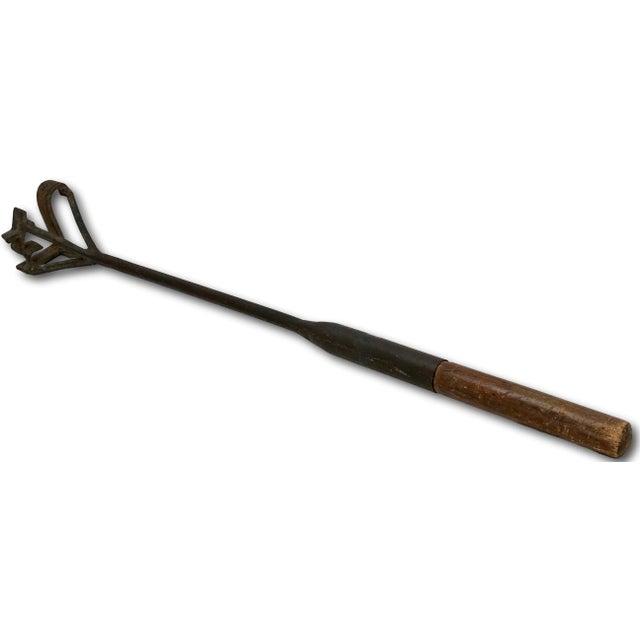 Rustic Large Authentic Antique Western Hand Wrought Iron & Wood Handle J Bar 7 Cattle Ranch Branding Iron For Sale - Image 3 of 12