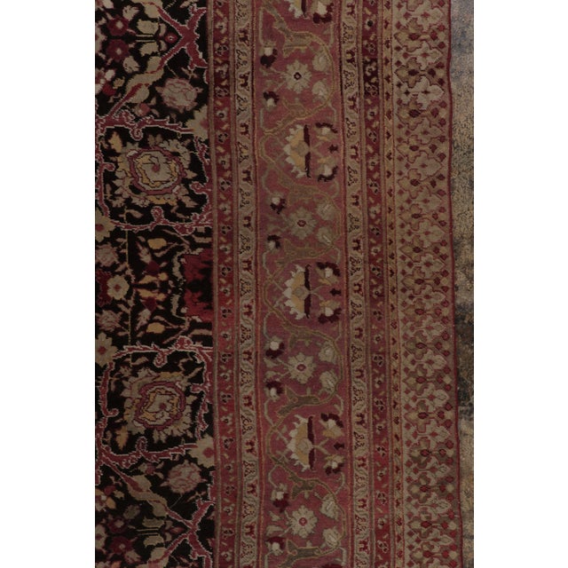 Textile Vintage Indian Agra Floral Wool Rug in Brown & Black , by Rug & Kilim, 1980-1989 For Sale - Image 7 of 9