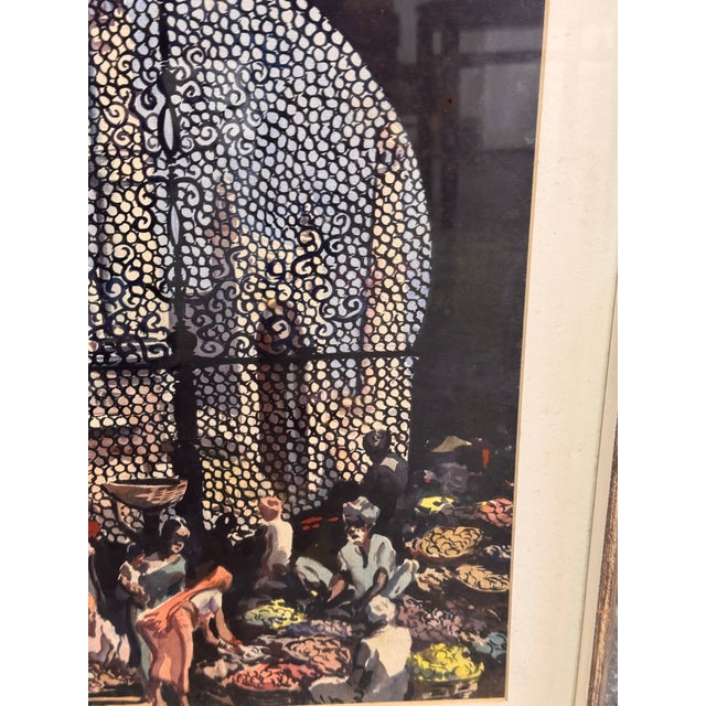 Paint G. D. Thyaga Raj Market Scene, Agra Original Painting, Circa 1968 For Sale - Image 7 of 12