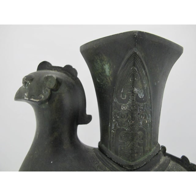 Chinese Phoenix Rooster Zun Shang Style Bronze Ware Ceremonial Wine Vessel Vase For Sale - Image 15 of 18