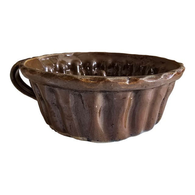 Vintage Redware Turks Head Bundt Pan Cake Mold With Handle For Sale