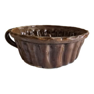 Vintage Redware Turks Head Bundt Pan Cake Mold With Handle