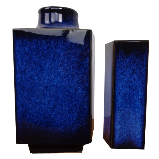 Blue Japanese Ceramic Vases, 1960s, Set of 2 For Sale