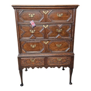 Georgian Carved Oak Chest on Stand With Pad Feet For Sale