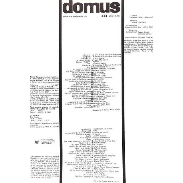 Traditional Domus Architettura, Arredamento Arte: 451 - Giugno/ June 1967 For Sale - Image 3 of 18