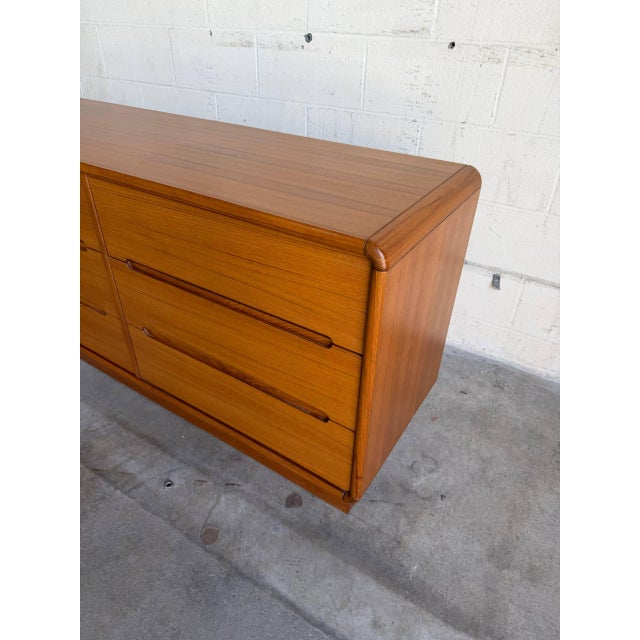 Brown Mid Century Modern Teak Low Dresser 9 Drawer Long Lowboy For Sale - Image 8 of 11