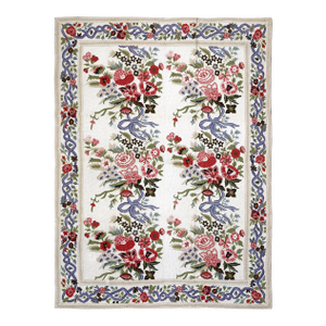 8'x10' Vintage 1980s Indian Chainstitch Rug | Floral Embroidery on Wool With Cotton Backing