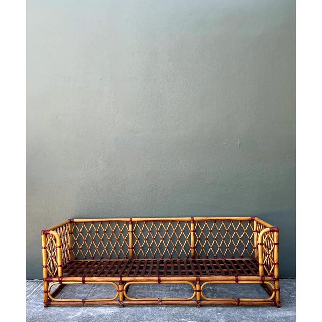 Late 20th Century Vintage Trellis Rattan Sofa For Sale - Image 5 of 17