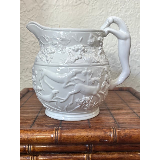 Mid 20th Century Vintage Italian White Hunting Scene Pitcher For Sale - Image 5 of 11