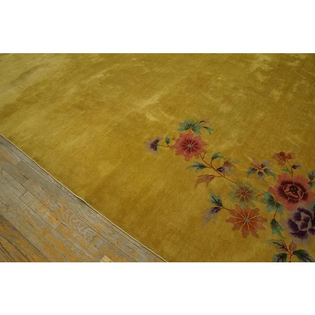 Art Deco 1920s Yellow Gold Open Field Floral Antique Chinese Art Deco Carpet 9' X 11' 4'' Knotted Wool Rug For Sale - Image 3 of 9