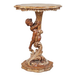 Antique Italian Rococo Parcel Gilt Polychrome Decorated Figural Occasional Table For Sale