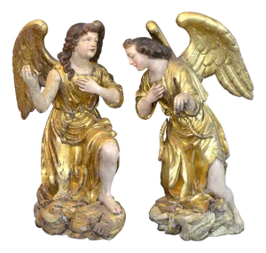 Cerchia Di Gian Lorenzo Bernini, Large Angels Sculptures, 1650, Chestnut and Gold, Set of 2