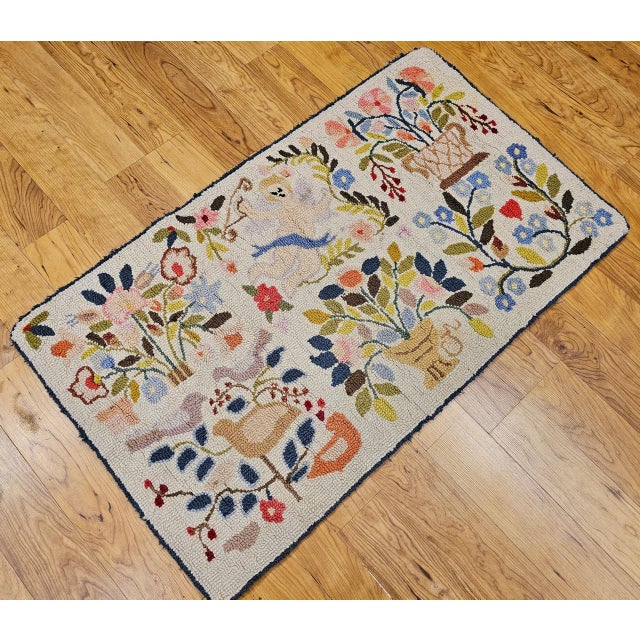Vintage American Hand Hooked Rug, Handwoven Wool, Folk Art Pictorial Pattern, 2x4 For Sale - Image 9 of 10