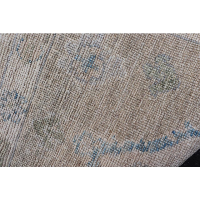 Sky Blue Modern Oushak Rug With Taupe Accents of Sky Blue and Sage Green 2'0 X 2'8 For Sale - Image 8 of 8