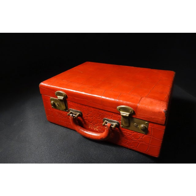 Red Croc Embossed Vintage Leather Decor Case For Sale - Image 9 of 9