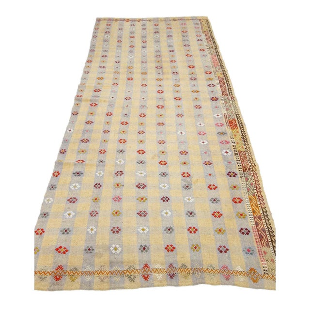 Vintage decorative kilim runner rug from Adana region of Turkey. Approximately 50-60 years old. In very good condition.