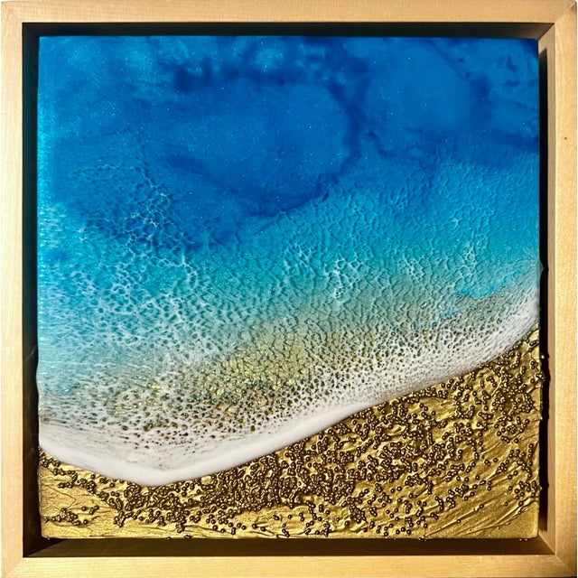 I Wish I was There by Ana Hefco | Mixed Media on wood panel Abstract ocean scene with waves. For Sale - Image 4 of 5