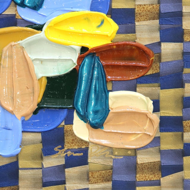 2020s Checkers - Impasto Style Colorful Textural Thick Paint Abstract Art on Wallpaper Original Artwork by Shiri Phillips For Sale - Image 5 of 6