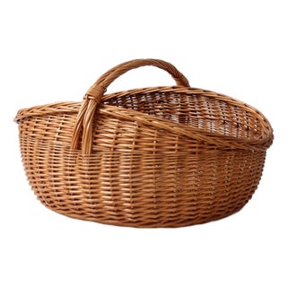 Vintage Large Willow Gathering Basket With Handle For Sale