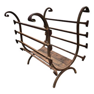 Vintage Black Wrought Iron Fireplace Log Holder, 1960s For Sale