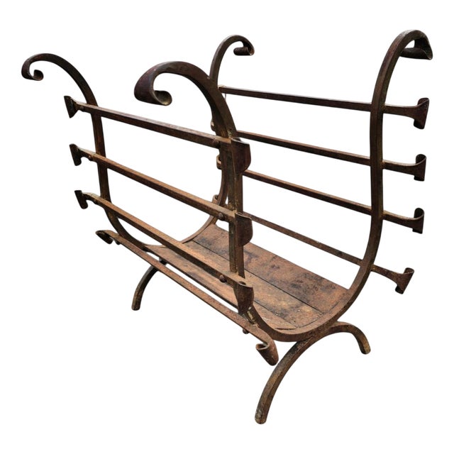 Vintage Black Wrought Iron Fireplace Log Holder, 1960s For Sale