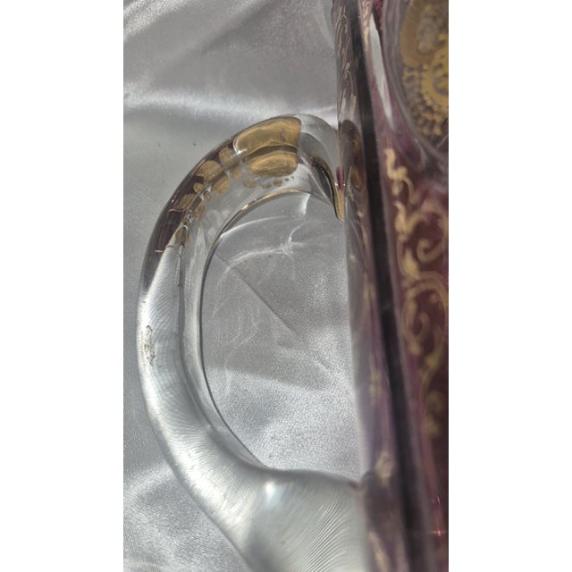 Moser Glassworks Antique Edwardian Bohemian Cut Crystal Amethyst Overlay, Raised 24k Gold Gilt Pitcher For Sale - Image 4 of 11