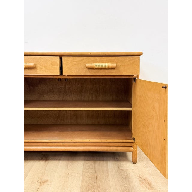 Vintage Coastal Wicker Rattan Blonde Buffet Natural Wood Two Drawer Cabinet For Sale - Image 11 of 18