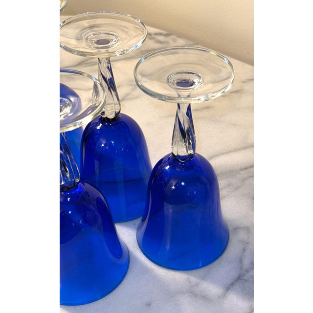 Cobalt Blue Crystal Wine Glasses -With Twisted Stem - Set of 5 For Sale In New York - Image 6 of 11
