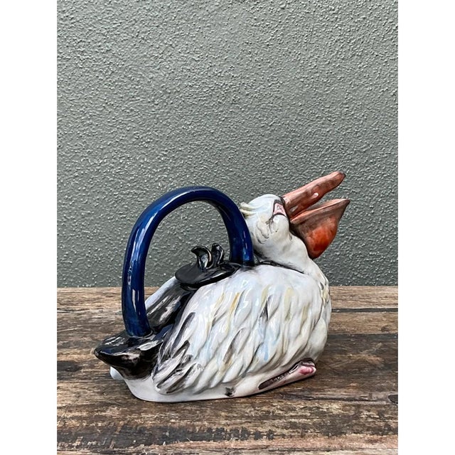 Vintage Coastal Glazed Ceramic Pelican Teapot For Sale - Image 11 of 12