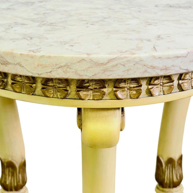Ivory Vintage Hollywood Regency Marble Top Pedestal Side Table 26.75" For Sale - Image 8 of 14